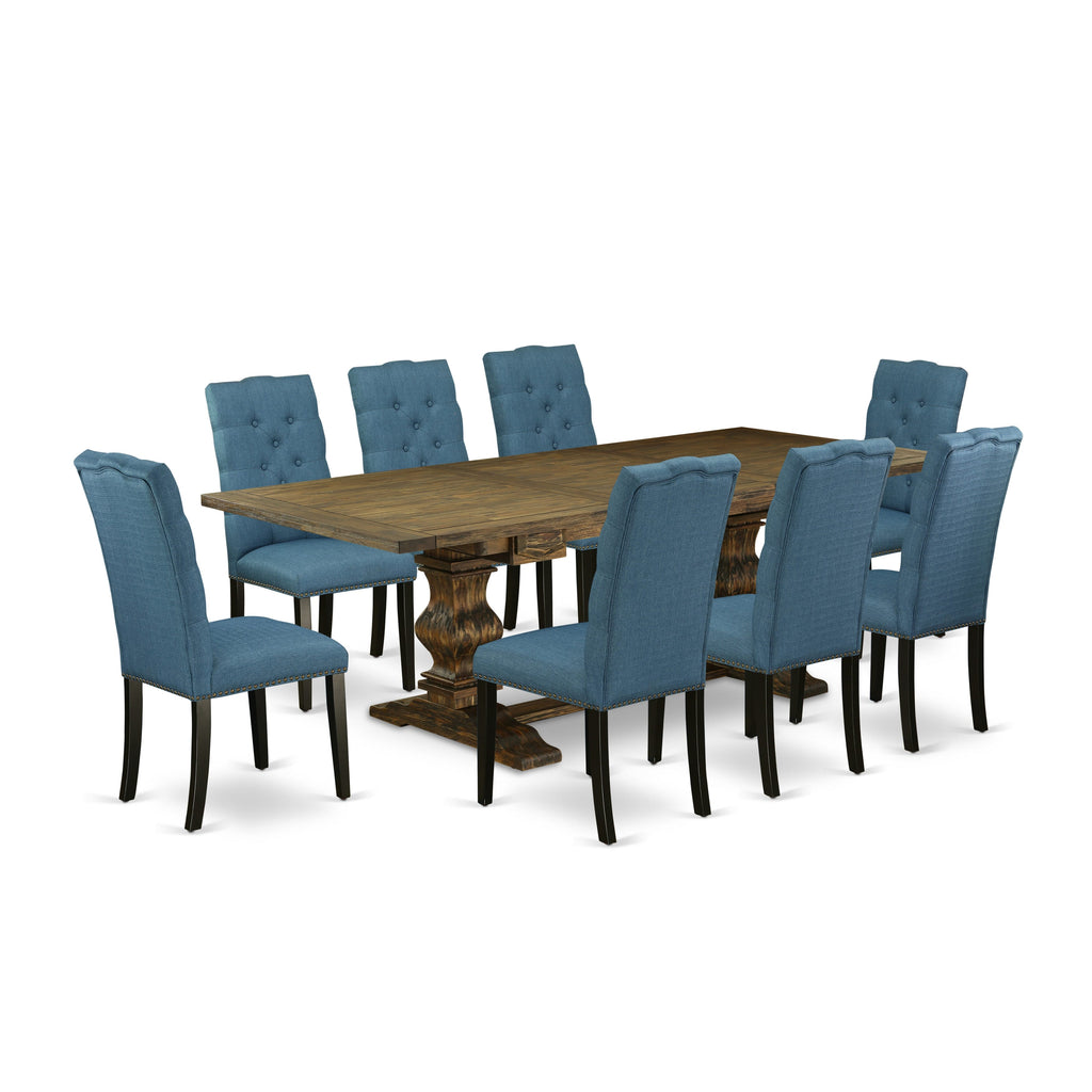 9-Piece Dining Ensemble LAEL9-V7-B7 with Extending Table & Stylish Blue Chairs