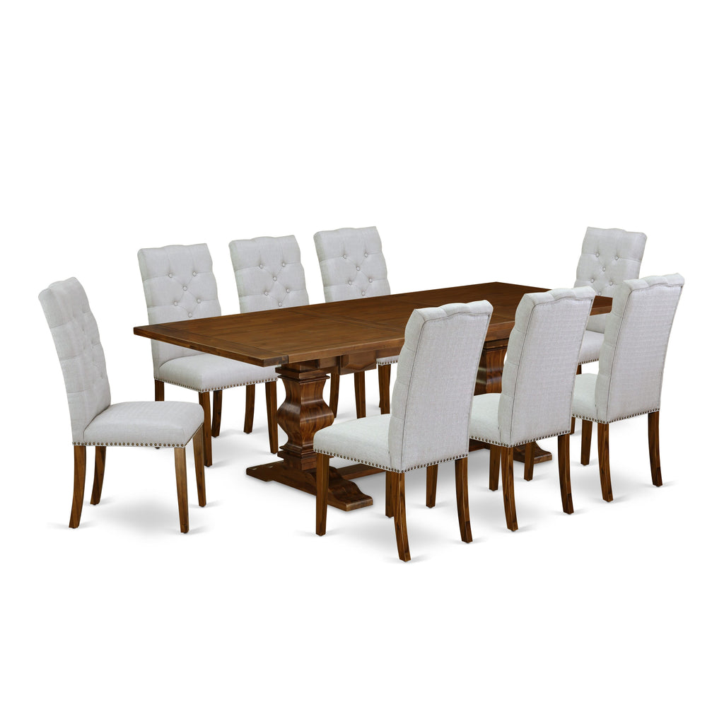Luxury LAEL9-AQ-9K 9-Piece Rectangle Dining Set with Butterfly Extendable Leaf & 8 Grey Linen Chairs
