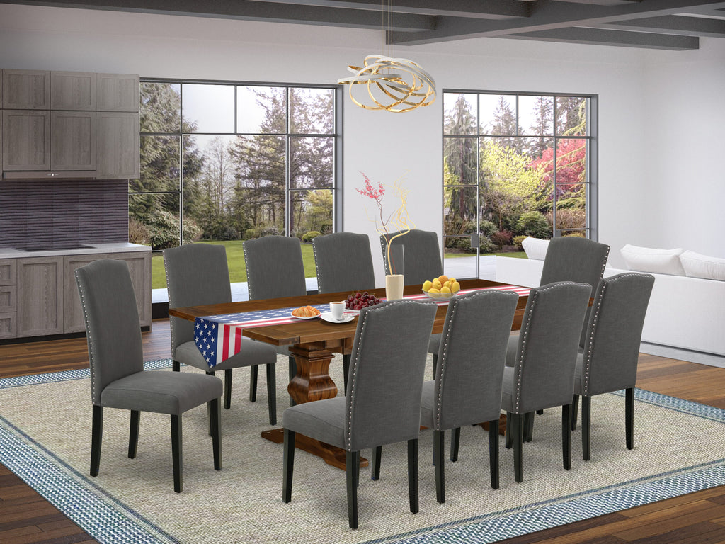 LAEN16-A0-DH 16 Piece Dinner Collection Sturdy Walnut Rectangle Table with Butterfly Leaf and 10 Dark Gotham Chair Set