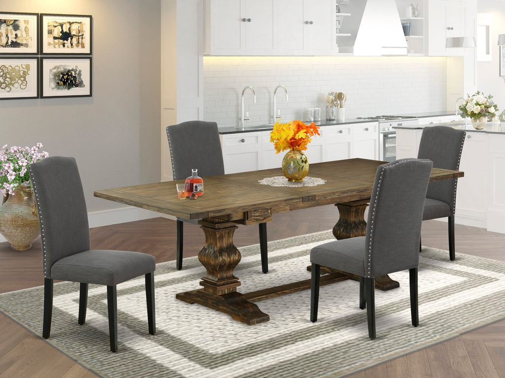 LAEN5-TL-21 5-Piece Dining Room Set with Expanding Tabletop and Stylish Gotham Upholstered Chairs, Jacobean Finish
