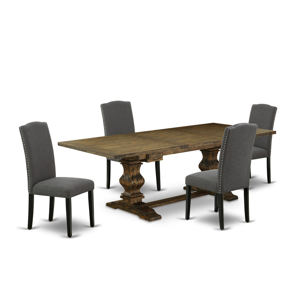 LAEN5-TL-21 5-Piece Dining Room Set with Expanding Tabletop and Stylish Gotham Upholstered Chairs, Jacobean Finish