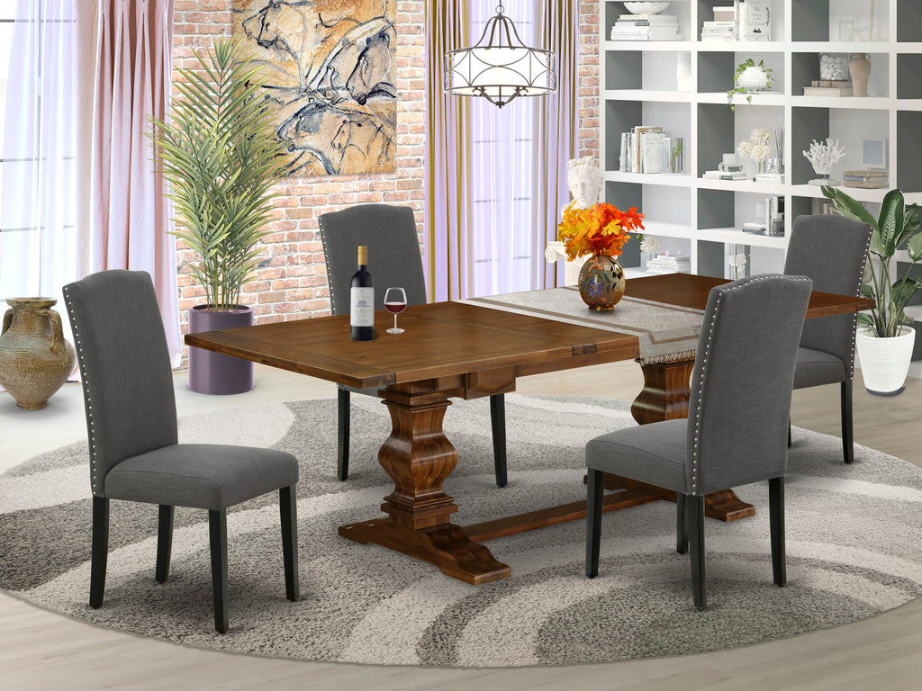 LAEN5-KQ-GD Modern Dining Ensemble Elegant 5-Piece Collection with Expandable Table and Upholstered Seats in Sophisticated Fabric, Premium Walnut Finish