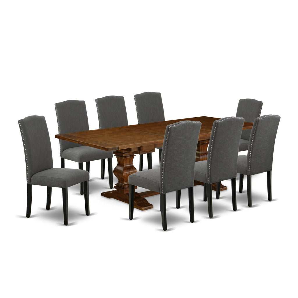Ensemble LAEN9-EI-KQ 9-Piece Set - Dining Elegance with Expansive Rectangular Table and 8 Parson Chairs