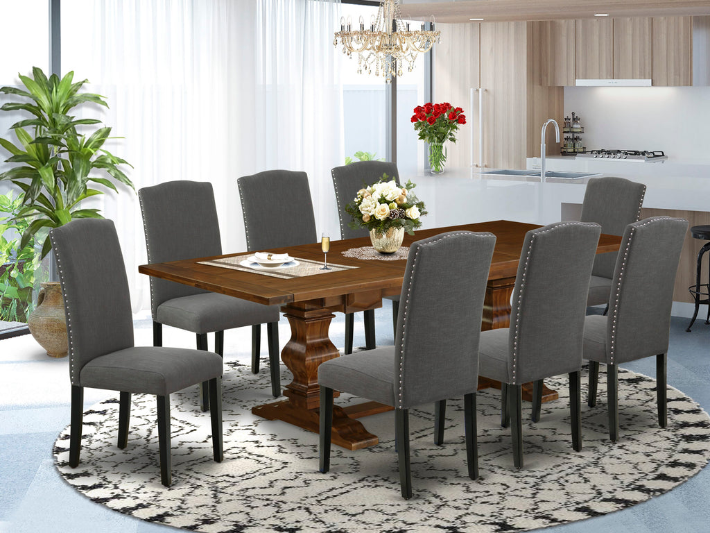 Ensemble LAEN9-EI-KQ 9-Piece Set - Dining Elegance with Expansive Rectangular Table and 8 Parson Chairs