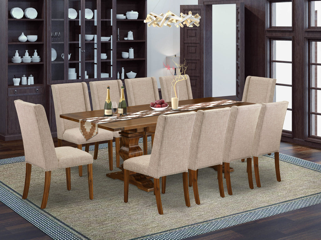 LAFL1L-PV-6I Luxurious 11-Piece Dining Ensemble with Rectangular Table, Expansive Leaf & Plush Linen Seating in Walnut