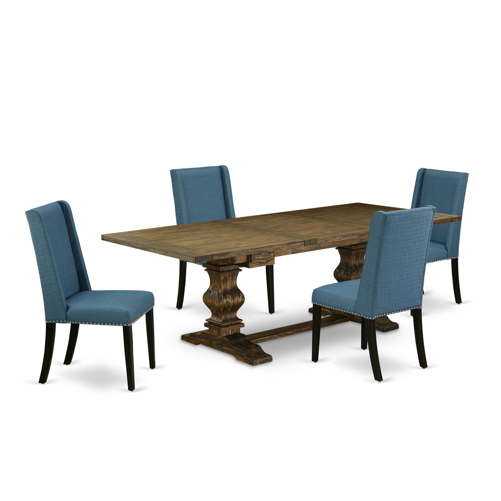 LAFL5-J0-JA Dining Ensemble - Elegant 5pc Set with Butterfly Leaf Table and 4 Blue Fabric Chairs