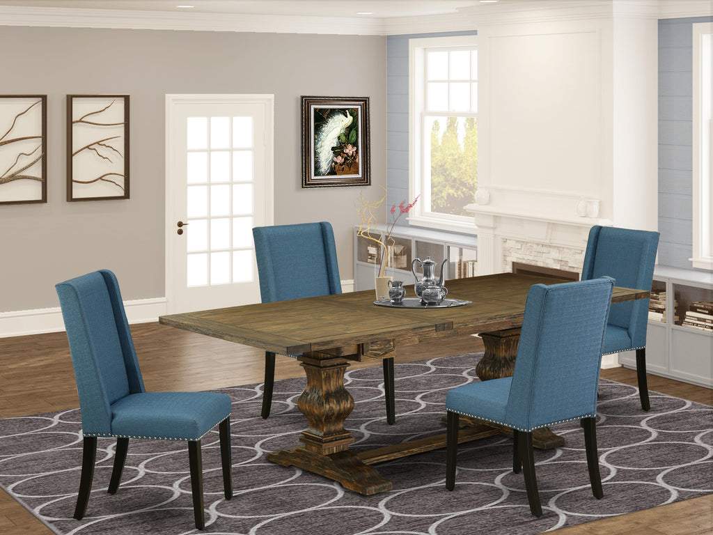 LAFL5-J0-JA Dining Ensemble - Elegant 5pc Set with Butterfly Leaf Table and 4 Blue Fabric Chairs