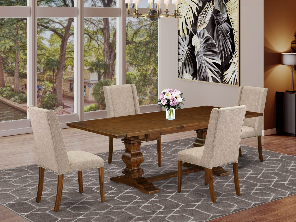 Experience Elegance with LAFL5-QP-8N Dining Set with Expansive Table, Leaf & 4 Upholstered Chairs for Chic Home