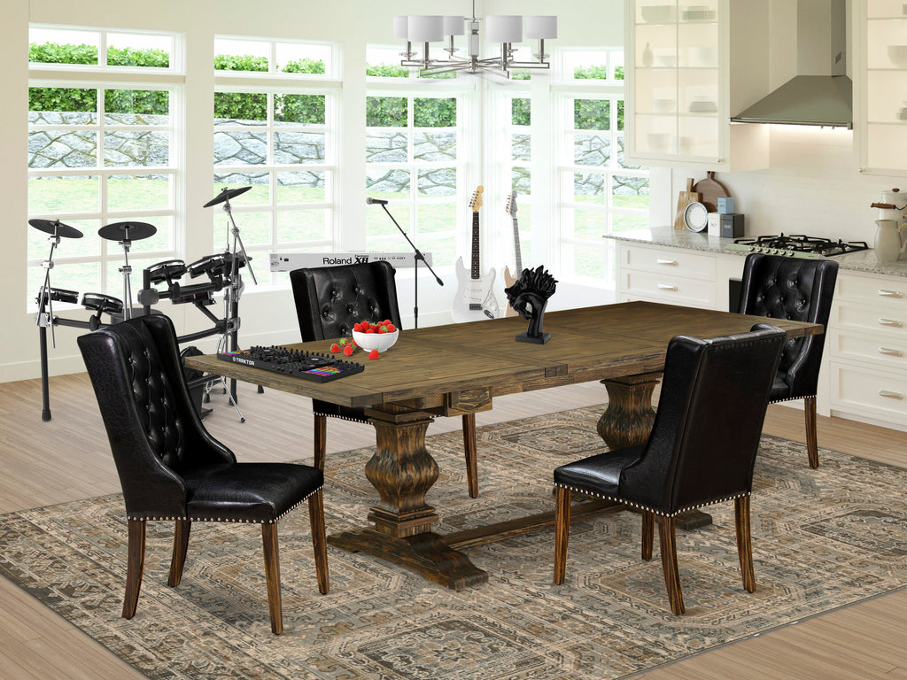 LAFO5-5D-CO Dining Set Elegant 5-Piece Rectangle Table & Chic Black Leather Parsons Chairs, Jacobean 42x92 Inch