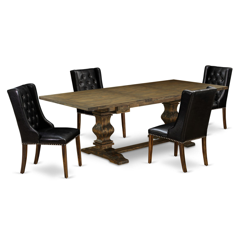LAFO5-5D-CO Dining Set Elegant 5-Piece Rectangle Table & Chic Black Leather Parsons Chairs, Jacobean 42x92 Inch