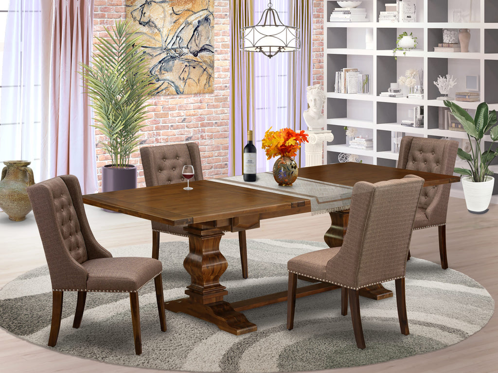 LAFO5-43-SK Elegant 5-Piece Dining Ensemble with Extendable Table & Brown Upholstery, 42x92 in, Jacobean Flair