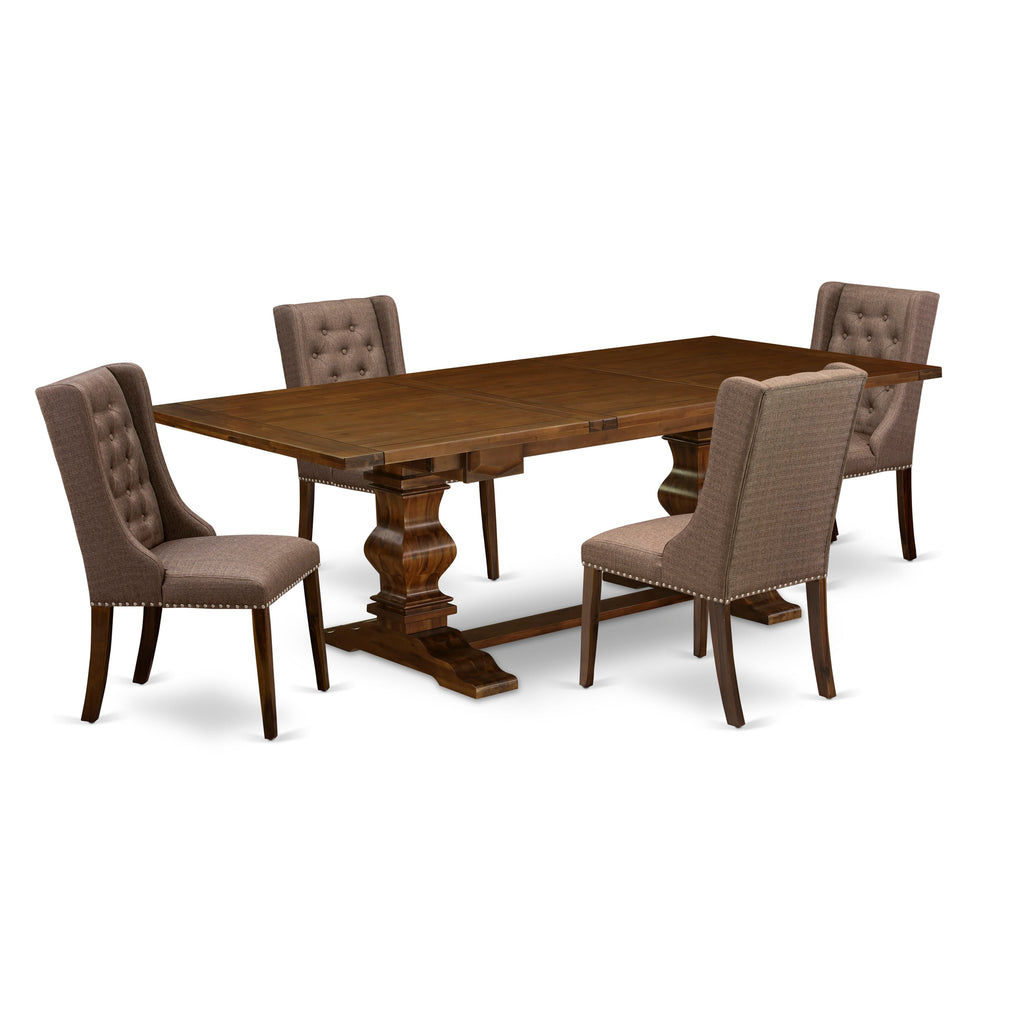LAFO5-43-SK Elegant 5-Piece Dining Ensemble with Extendable Table & Brown Upholstery, 42x92 in, Jacobean Flair