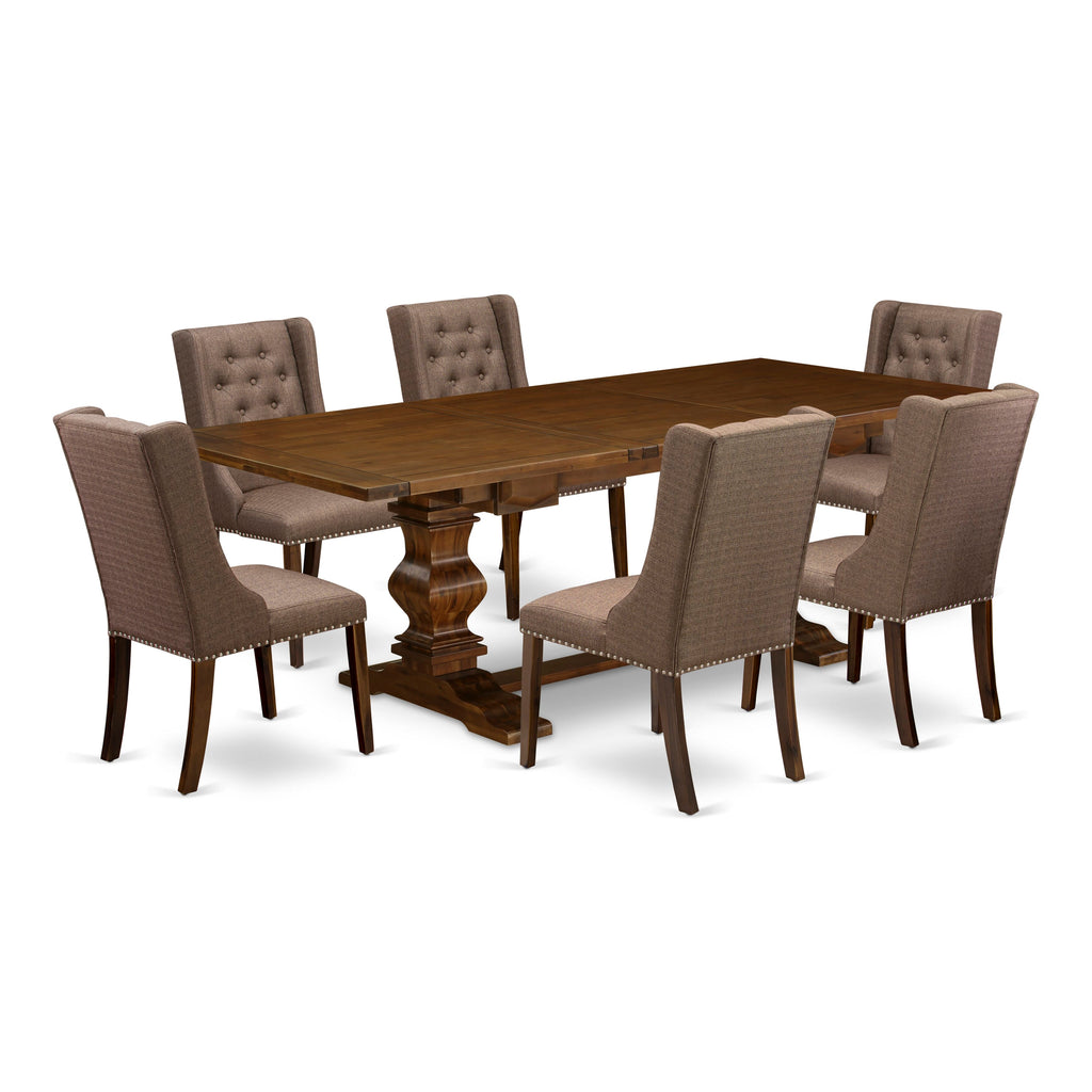 LAFO7-IL-57 Elegant 7-Piece Dining Room Set with Jacobean Table and Linen Chairs