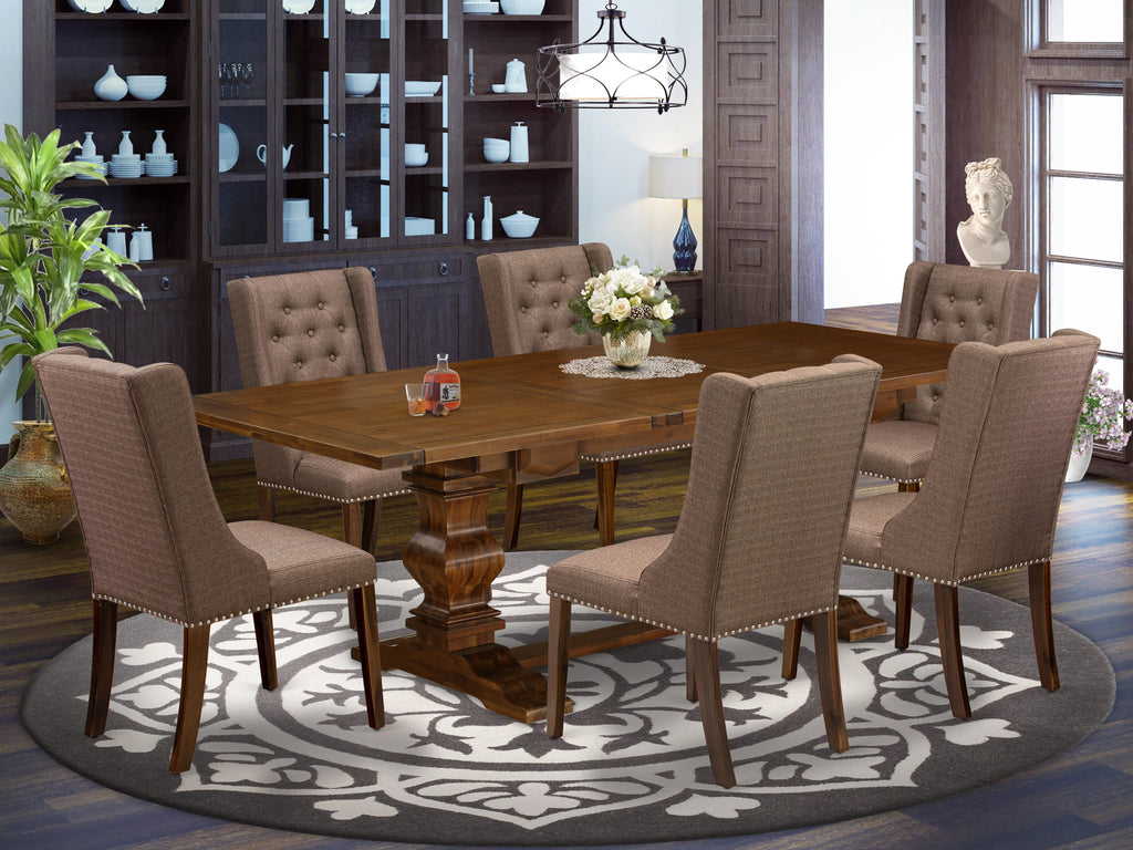LAFO7-IL-57 Elegant 7-Piece Dining Room Set with Jacobean Table and Linen Chairs