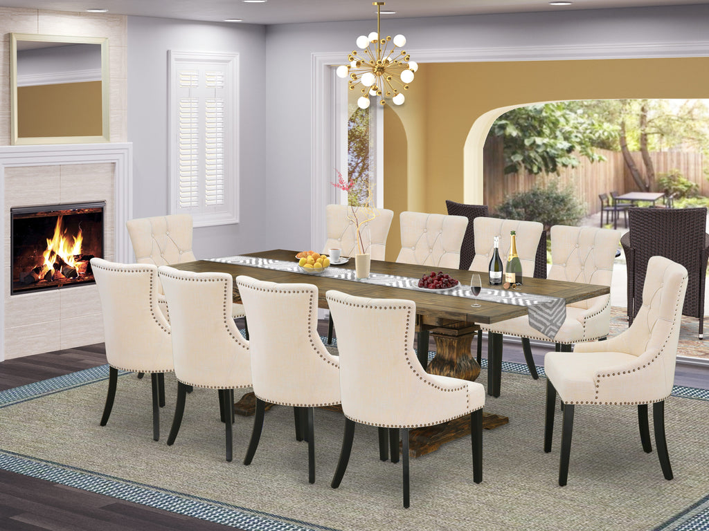 LAFR12-BH-IK Inviting 12 Pc Eatery Group with Spacious Dining Table & Plush Parson Chairs in Beige, Jacobean Finish
