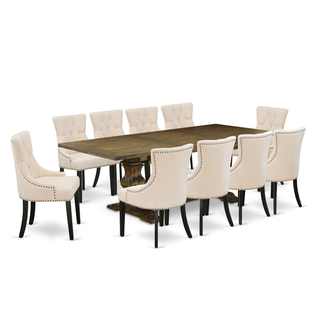 LAFR12-BH-IK Inviting 12 Pc Eatery Group with Spacious Dining Table & Plush Parson Chairs in Beige, Jacobean Finish