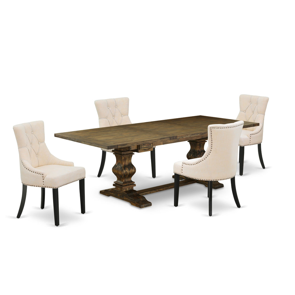 LAFR5-DM-QV 5-Piece Dining Set, Rectangular Table with Leaf and 4 Beige Chairs for Kitchen, 42x92 Inch