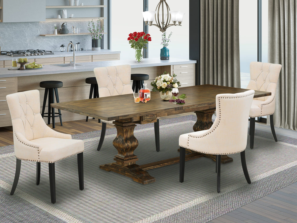 LAFR5-DM-QV 5-Piece Dining Set, Rectangular Table with Leaf and 4 Beige Chairs for Kitchen, 42x92 Inch