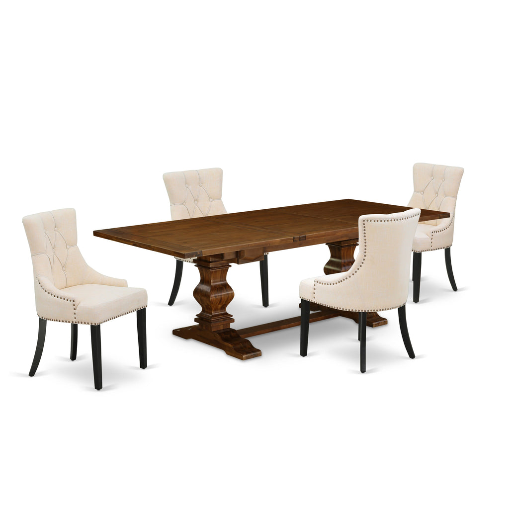 LAFR5-WA-3T Elegant 5-Piece Dining Ensemble with Extension Table & 4 Upholstered Chairs, Rich Walnut Finish