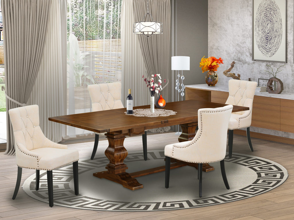 LAFR5-WA-3T Elegant 5-Piece Dining Ensemble with Extension Table & 4 Upholstered Chairs, Rich Walnut Finish