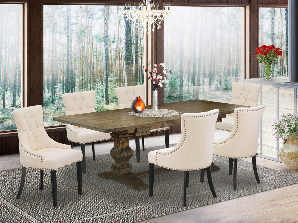 LAFR7-PM-9G 7-Piece Dining Ensemble with Rectangular Expandable Table & 6 Linen Chairs, 92 Jacobean Finish
