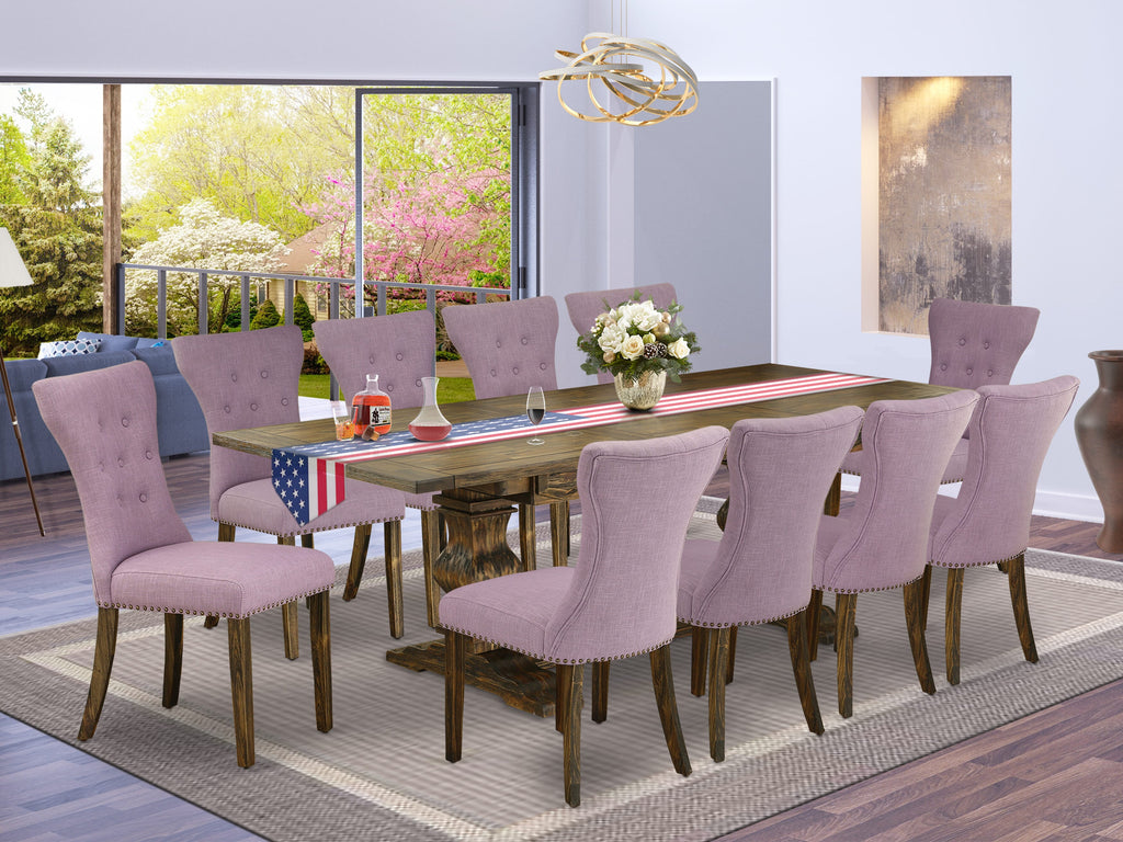LAGA1H Elegant 11-Piece Dining Set with Butterfly Leaf and Dahlia Chairs, Jacobean Finish, 42x92 Inch