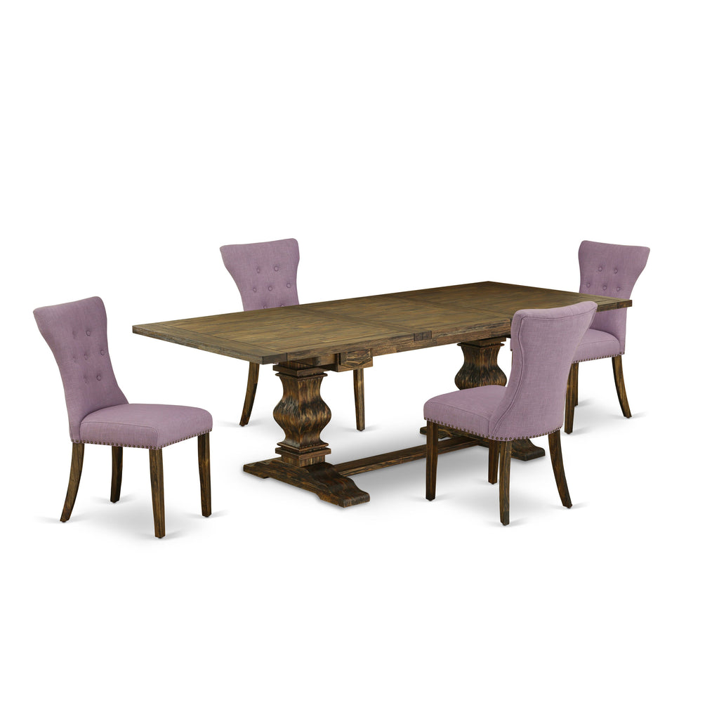 Uncover the Elegance of Rectangular Dining with LAGA5-85-Y1 5-Piece Set and Fabric Upholstered Seats, Jacobean Finish