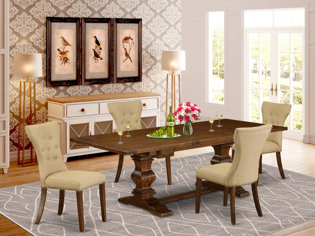 LAGA5-EG-JV Elegant 5 Piece Dining Set Rectangular Table with Butterfly Leaf & 4 Upholstered Chairs, Walnut
