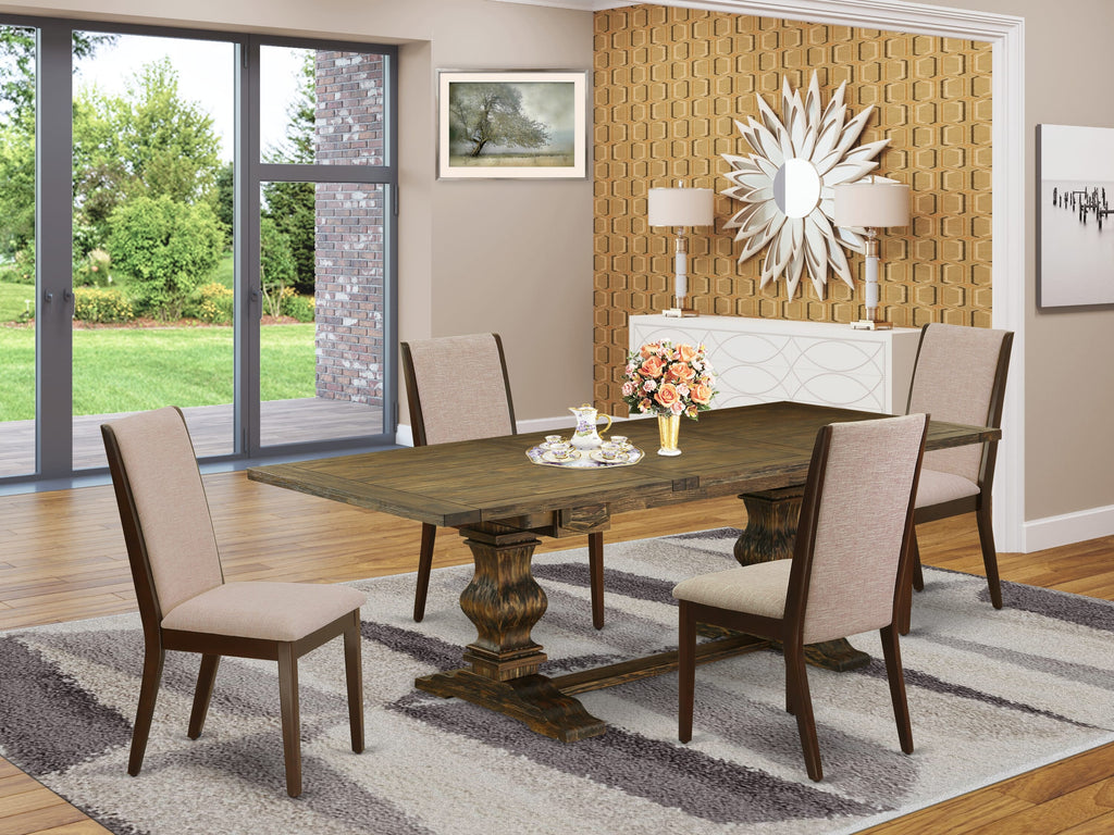 LALA5-JY-MD Elegant Dining Set 5-Piece Set with Expanding Table and 4 Stylish Parsons Chairs in Tan Linen, 42x92 Jacobean