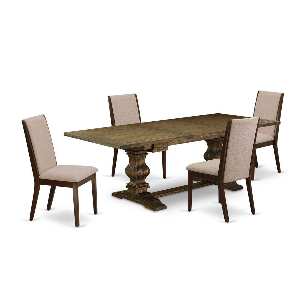 LALA5-JY-MD Elegant Dining Set 5-Piece Set with Expanding Table and 4 Stylish Parsons Chairs in Tan Linen, 42x92 Jacobean