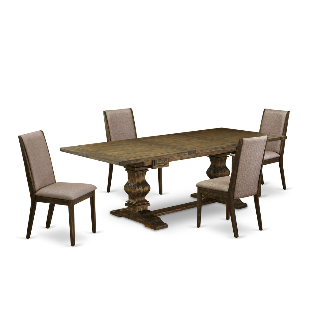LALA5-QI-T1 5 Piece Dining Room Set - Rectangle Table with Leaf & Dark Khaki Chairs, Jacobean
