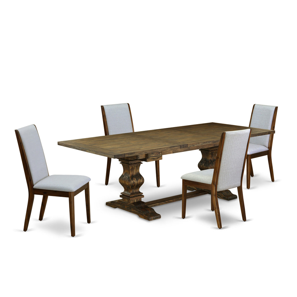 LALA5-QD-N0 5-Pc Jacobean Dining Set with Extendable Table & Gray Fabric Upholstered Chairs