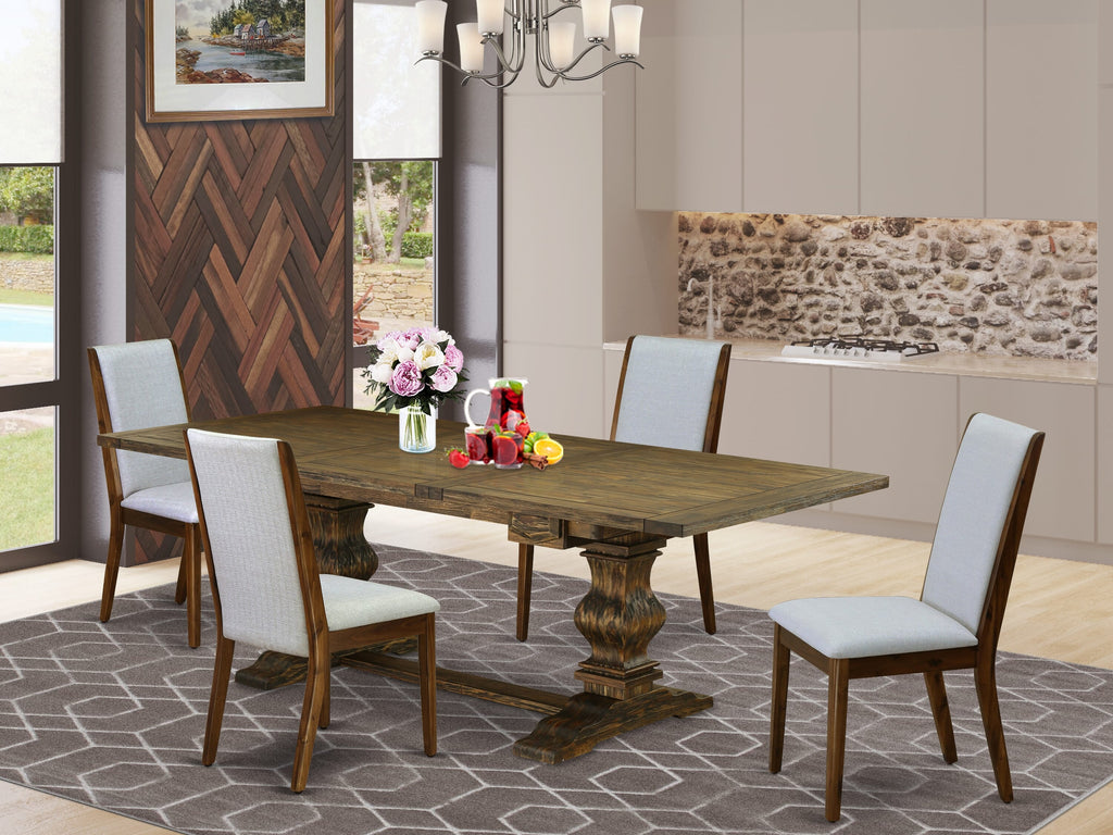 LALA5-QD-N0 5-Pc Jacobean Dining Set with Extendable Table & Gray Fabric Upholstered Chairs