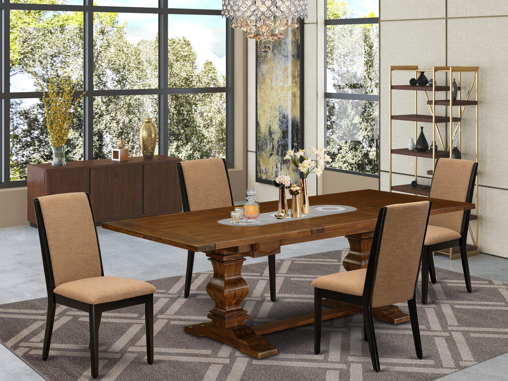 LALA5-JM-VR 5-Piece Dining Set with Extendable Rectangle Table & Sable Fabric Chairs, Walnut Finish - 42x92