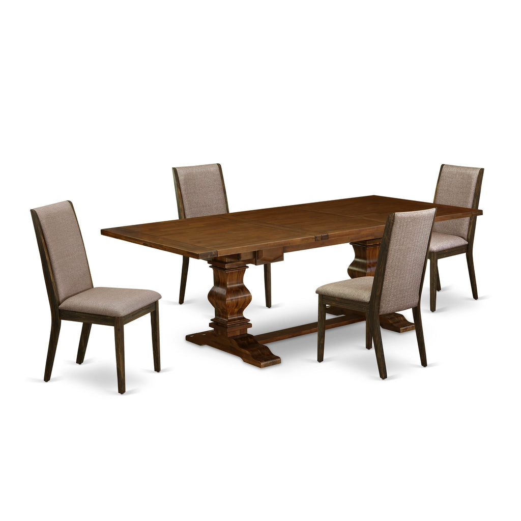 LALA5-4P-AF Exquisite 5-Piece Dining Ensemble with Extendable Table and 4 Khaki Fabric Chairs, Walnut Finish, 42x92