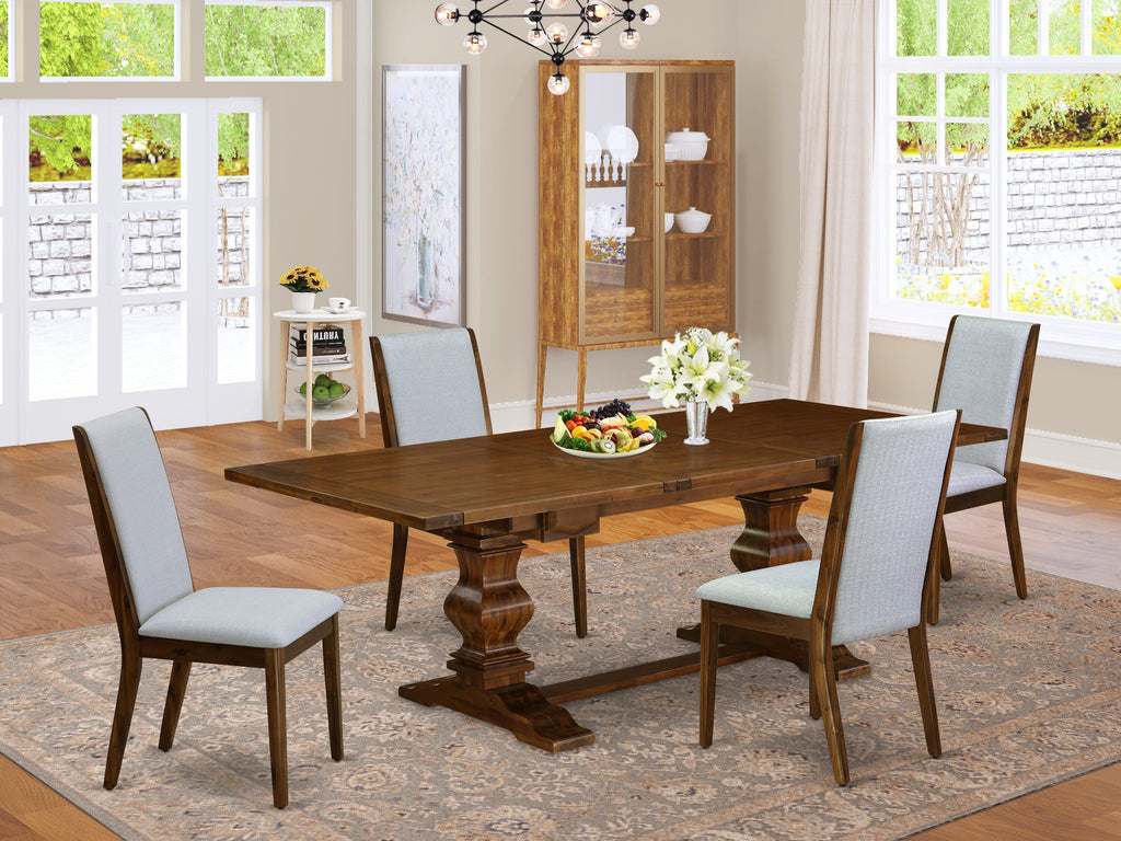 LALA5-XF-FL 5-Piece Dining Ensemble Rectangular Expandable Table & 4 Linen Seats, Walnut Finish