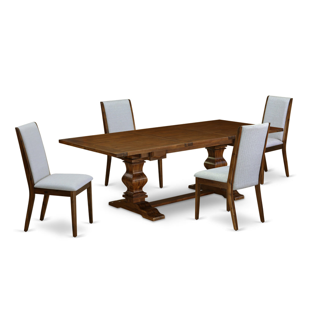 LALA5-XF-FL 5-Piece Dining Ensemble Rectangular Expandable Table & 4 Linen Seats, Walnut Finish