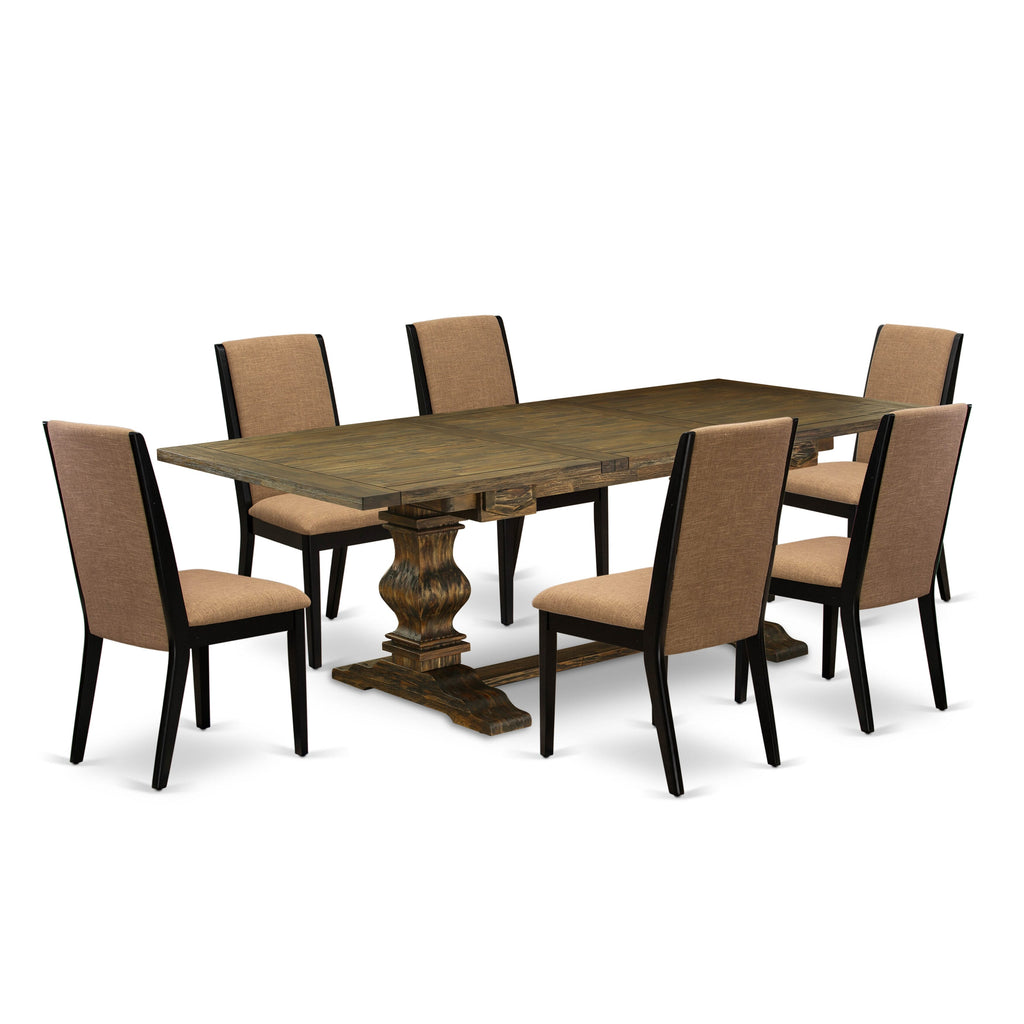LALA7-RA-TK 7-Piece Dining Collection Rectangular Table with Butterfly Leaf & 6 Upholstered Chairs