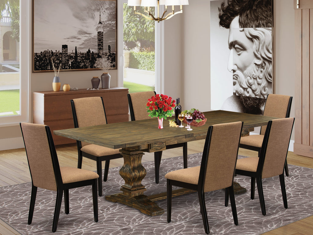 LALA7-RA-TK 7-Piece Dining Collection Rectangular Table with Butterfly Leaf & 6 Upholstered Chairs