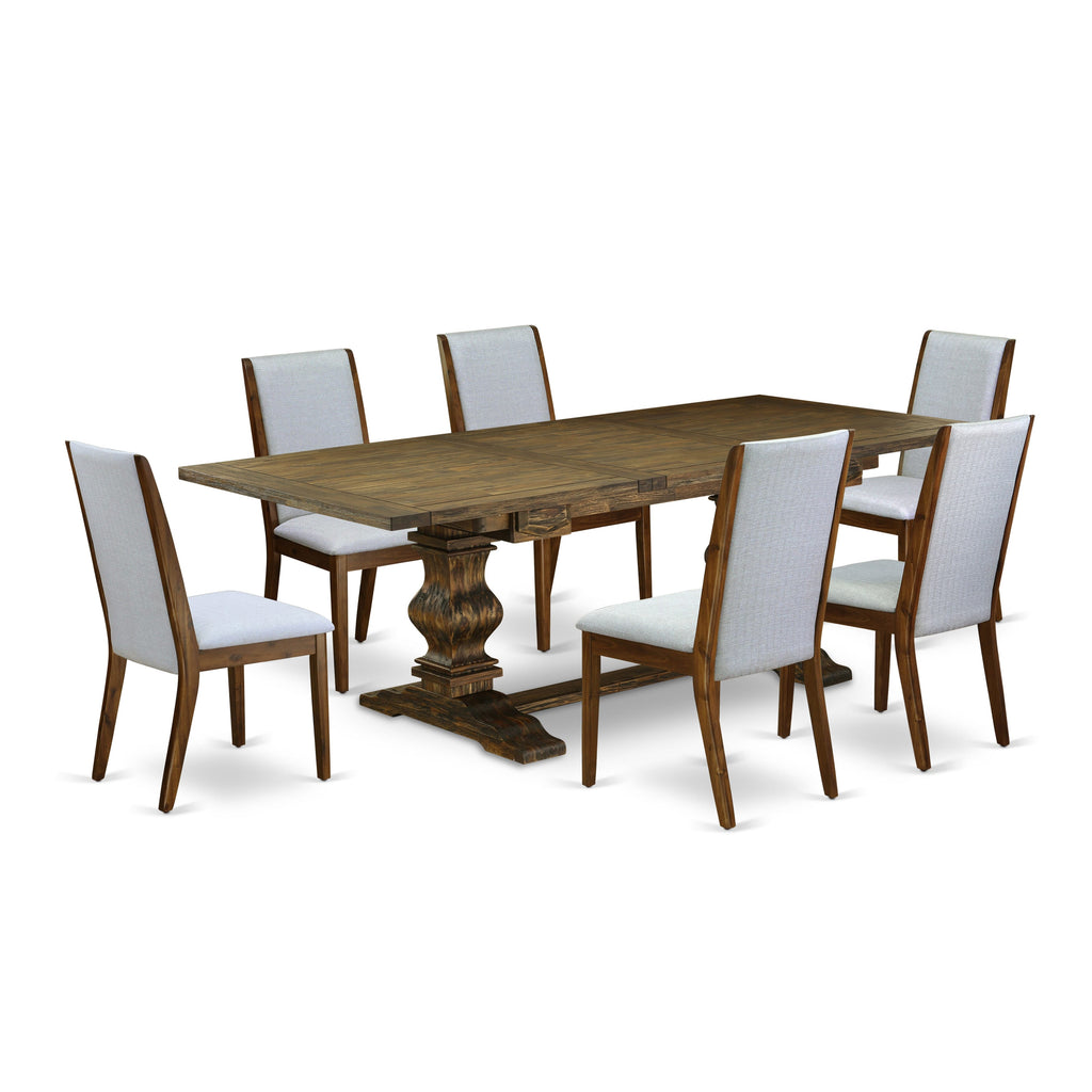 LALA7-FJ-YF Elegant 7 Piece Dining Collection Featuring Rectangular Table with Extension and 6 Upholstered Grey Chairs