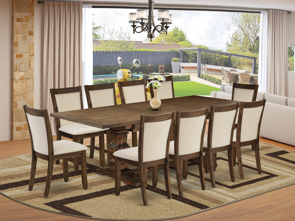 LAMZ1P-IA-DY Deluxe 11 Piece Dining Ensemble with Rectangle Table, Butterfly Leaf & 10 Upholstered Chairs, 42x92, Walnut Finish