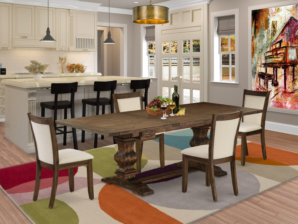 LAMZ5-ET-QY 5-Piece Dining Set Expanding Table with Leaf & Upholstered Chairs for Elegant Spaces, Walnut Finish