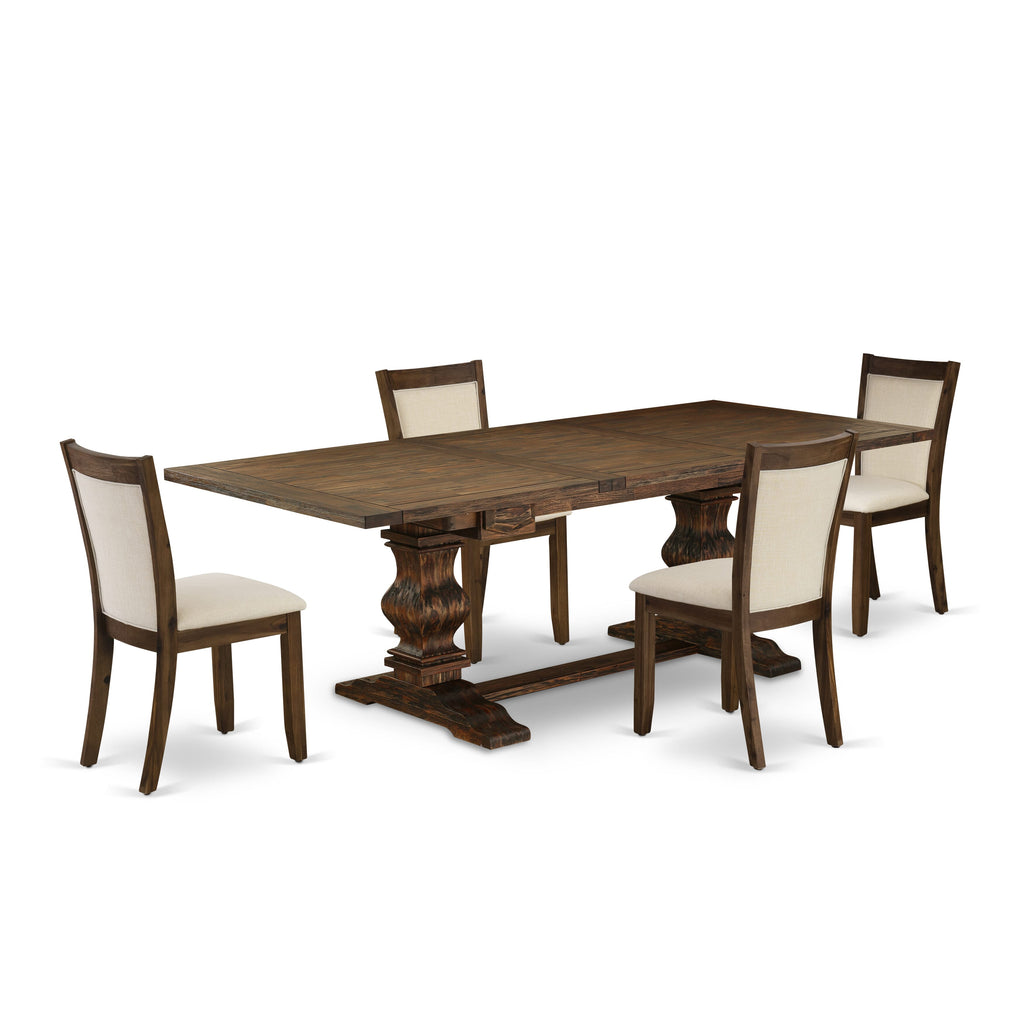 LAMZ5-ET-QY 5-Piece Dining Set Expanding Table with Leaf & Upholstered Chairs for Elegant Spaces, Walnut Finish