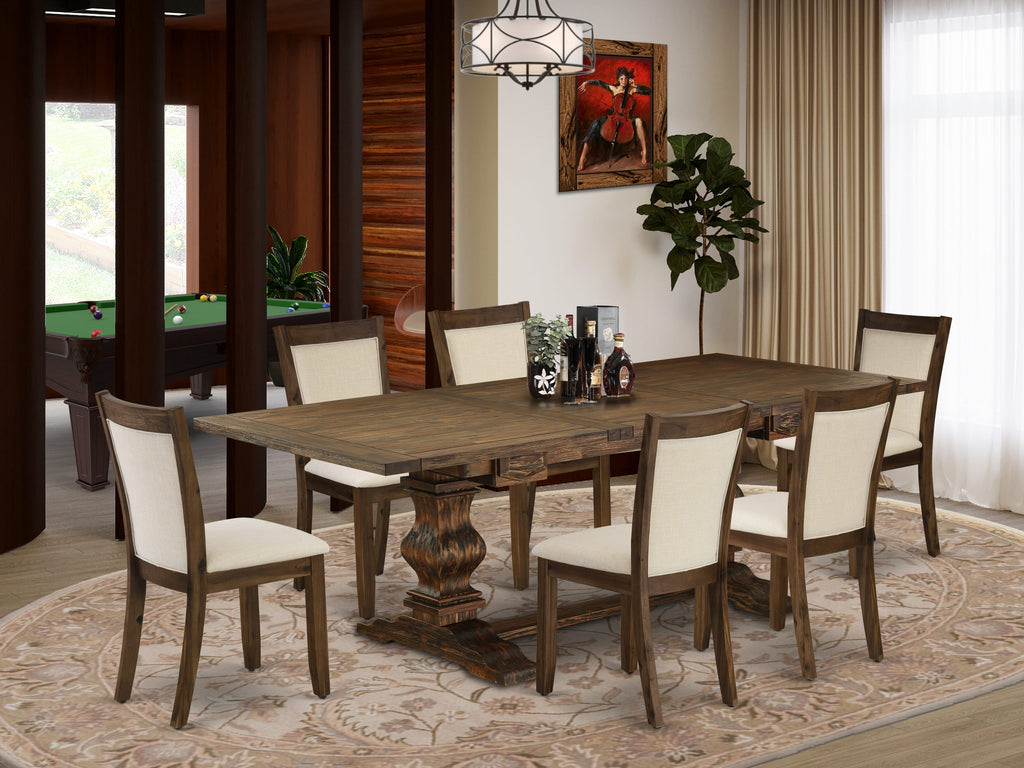 7-Piece Walnut Dining Ensemble LAMZ7-IR-C4 with Extension Table & Beige Chairs