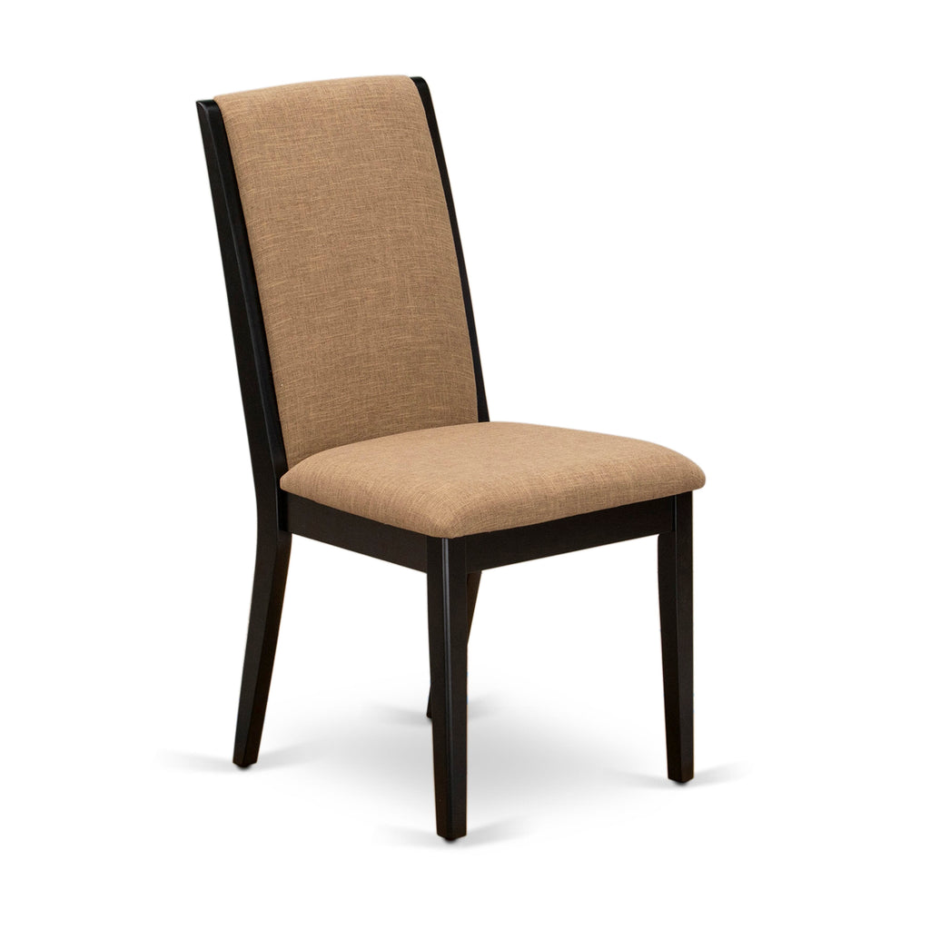 LALA9-ZF-AA 9-Piece Dining Ensemble Featuring Rectangular Table with Butterfly Leaf and 8 Linen Chairs, Jacobean Finish