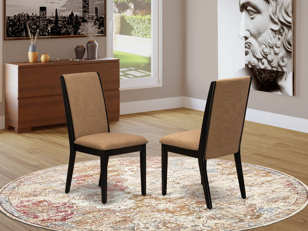 LAP1TB3 Lancy Light Sable Fabric Parson Dining Chairs - Elegant Upholstery, Set of 2 in Black