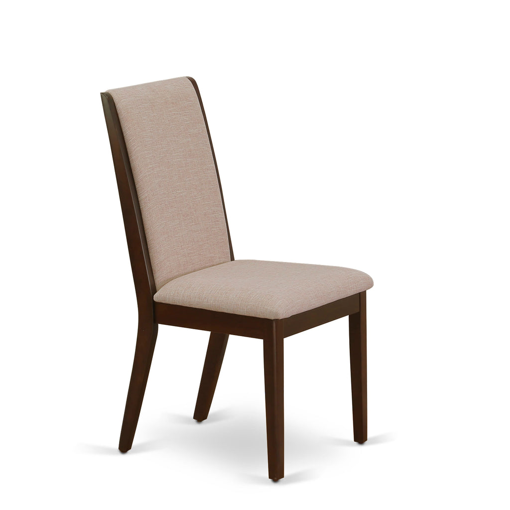 NDLA5-UYM-L9 5-Piece Contemporary Dining Ensemble with Rectangular Folding Table and 4 Beige Parsons Chairs, 30x48 in, Rich Mahogany Finish