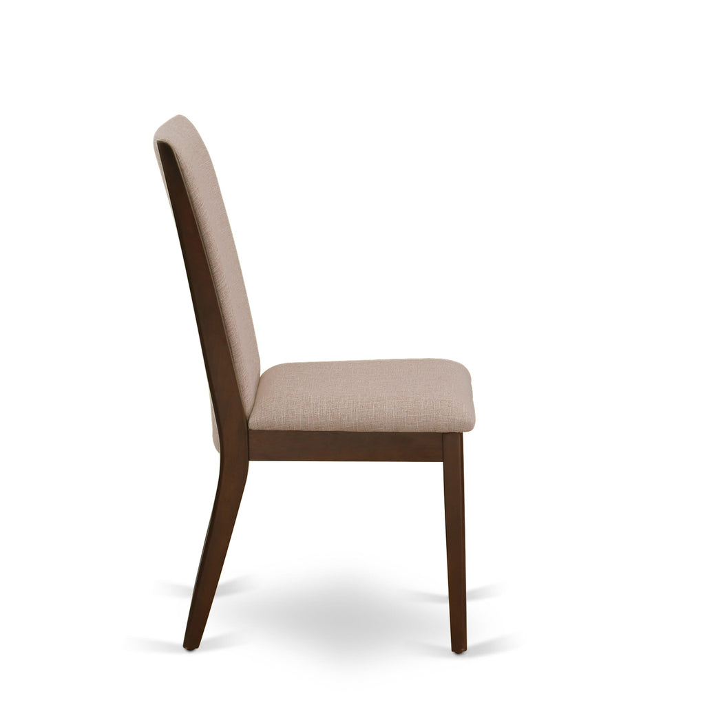 LAP3TH8 Elegant Lancy Upholstered Parson Dining Chairs in Light Tan Linen, Set of 2 Mahogany Finish
