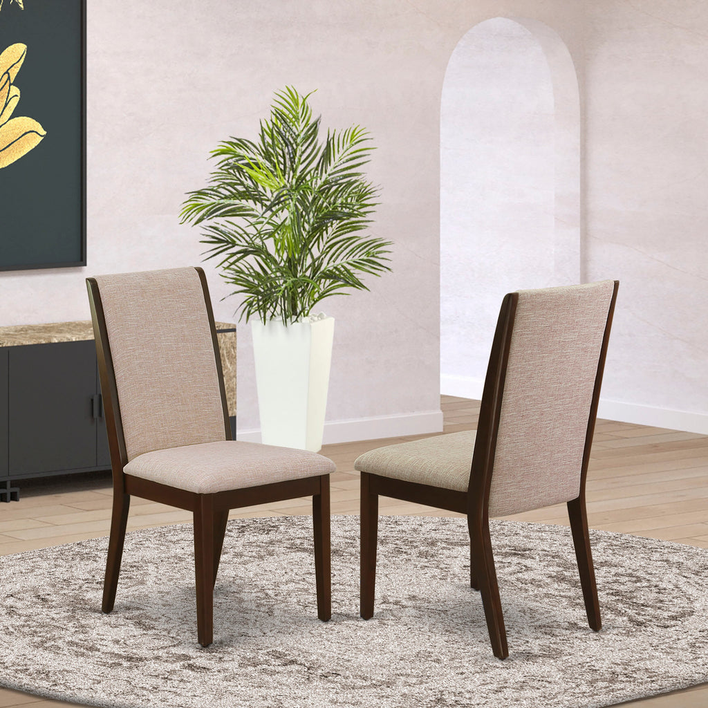 LAP3TH8 Elegant Lancy Upholstered Parson Dining Chairs in Light Tan Linen, Set of 2 Mahogany Finish