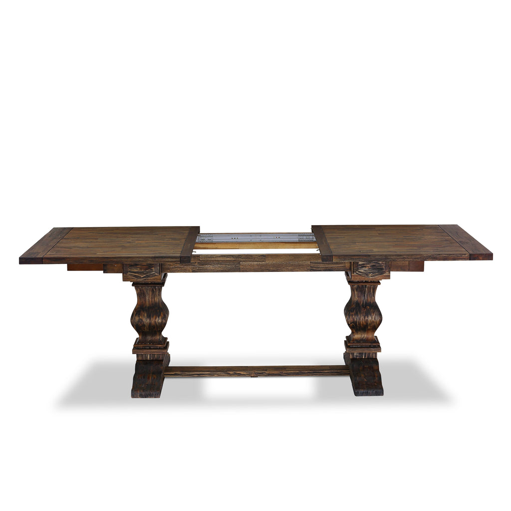 LALA9-ZF-AA 9-Piece Dining Ensemble Featuring Rectangular Table with Butterfly Leaf and 8 Linen Chairs, Jacobean Finish